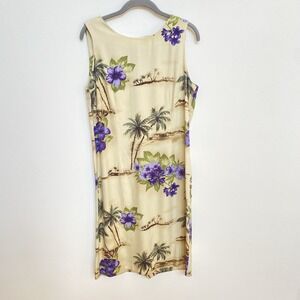 Vintage K. Studio Palm Tree Beige Yellow Sleeveless Sheath Dres‎